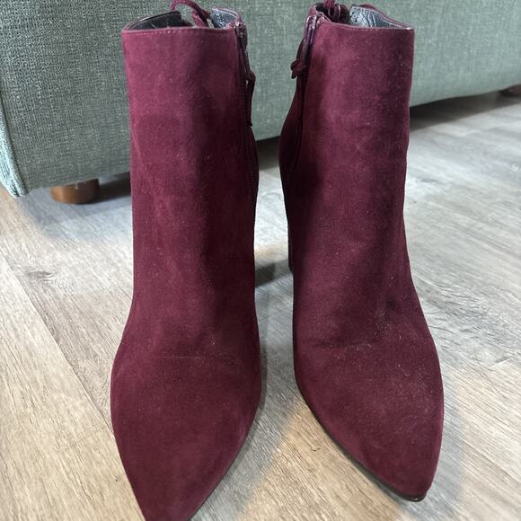 Stuart Weitzman Lofty Bordeaux Wine Suede Ankle Bootie Stiletto Heel Boot 8.5 - Picture 4 of 13